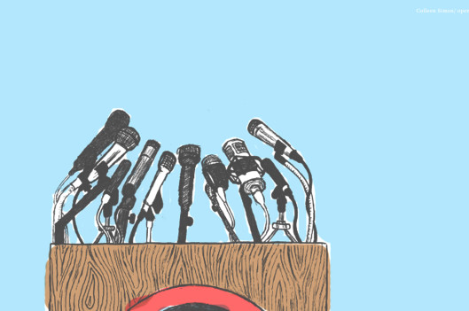 Illustration of podium with microphones
