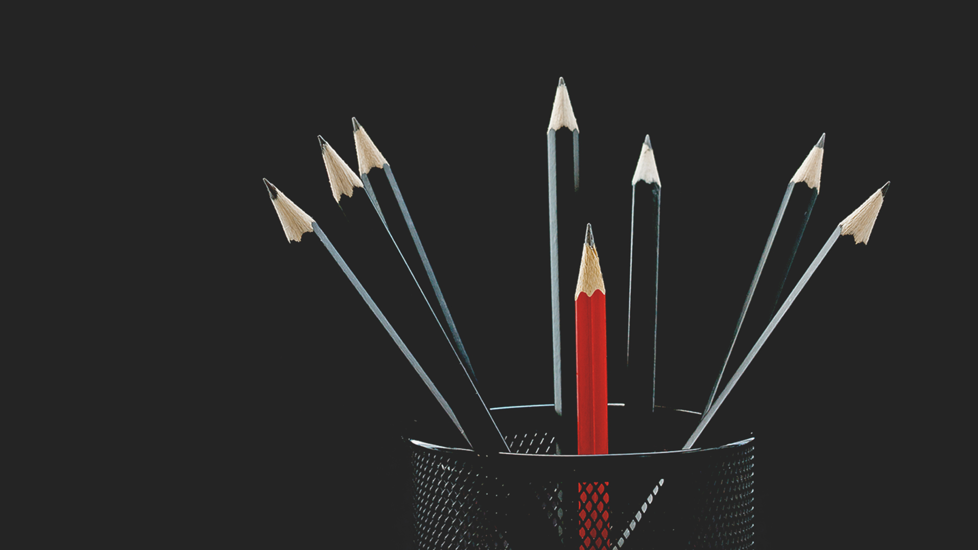 Red pencil amongst black pencils